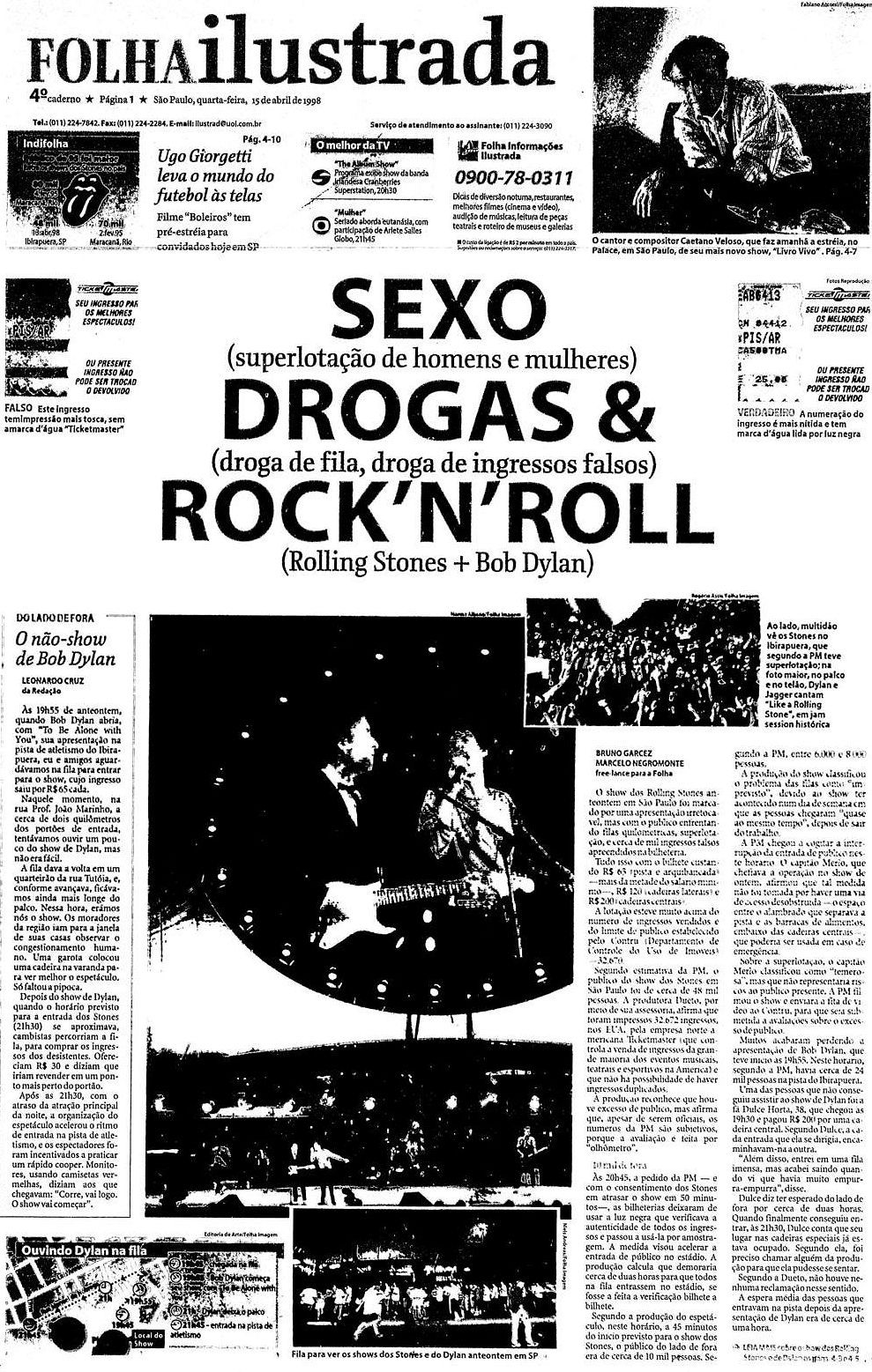 FOLHA DE SÃO PAULO 15 april 1998 Bob Dylan front cover